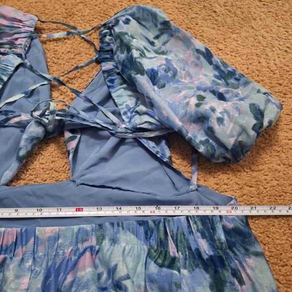 NWT Asos Design Blue Floral Tiered Voile Mini Dress Twist Front Size 14 - Picture 10 of 11